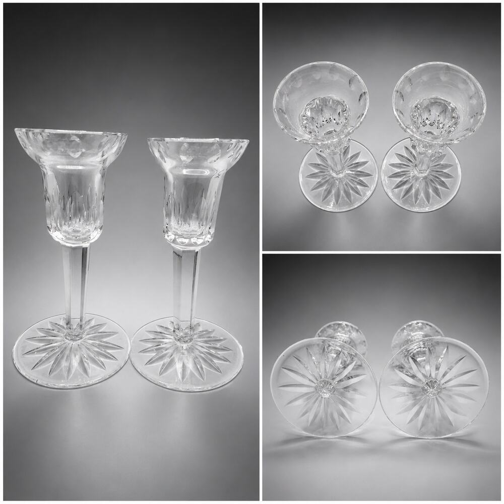 Waterford Lismore Crystal Candlestick Holders Pair 6” Cut Glass Candle Sticks